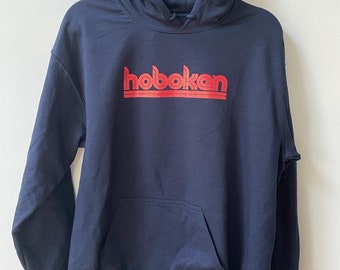 Hoboken hoodie -navy with red type