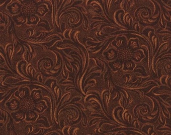 Moda Tooled Leather, Sara Khammash, Brown, Priced by the 1/2 yard but will cut in one continuous piece if more than one yard ordered.