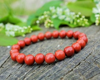 Bracelet en Jaspe rouge avec fermeture elastique