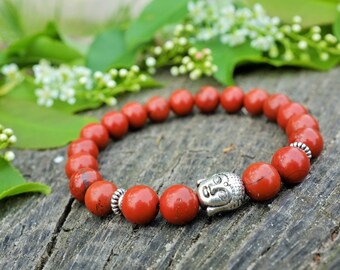 Bracelet en Jaspe rouge avec fermeture elastique