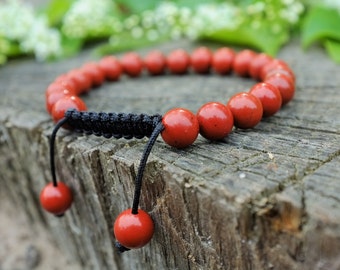 Bracelet en Jaspe rouge avec fermeture tissée type Mala