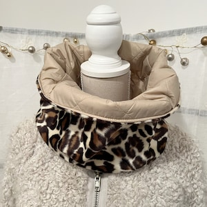 REVERSIBLE SPOTTED COLLAR-Double Face Cowl Collar-Faux Fur/Waterproof Quilted Collar-Warm High Collar-Christmas Gift