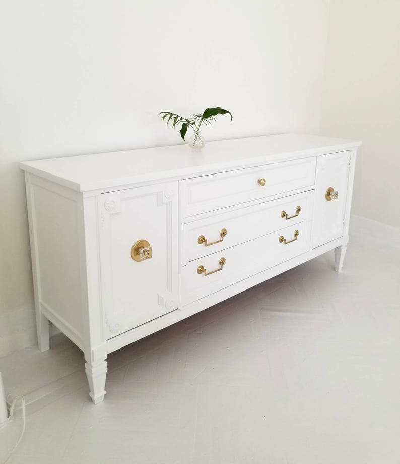 Soldhollywood Regency Credenza Sideboard White and Brass - Etsy