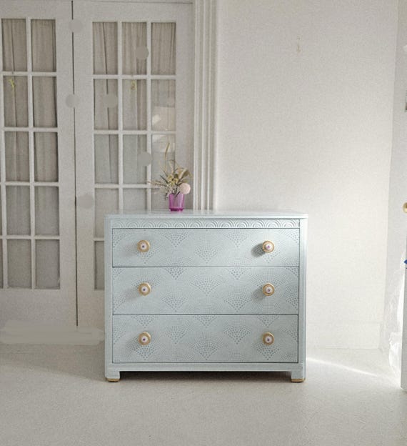 boho style dresser Christopher Knight Home 3-Drawer with Carved Floral Front, Vintage Style, Light Ash & White duty anti Breakwater Bay Boho Style Rattan