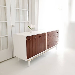 Sold##Beautiful mid century dresser credenza, walnut dresser, Scandinavian dresser, sideboard, white and wood dresser, dresser nj nyc image 2