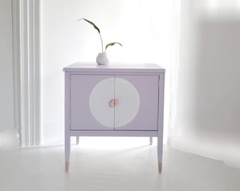 Mid century record storage, vintage end table, turntable stand, watercolor, handcrafted nightstand, side table, pastel home dresser nj nyc