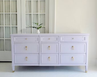 Mid century dresser, #sold..credenza.  Lavender dresser. Vintage dresser, pretty dresser, sideboard,  buffet,  dresser nj nyc