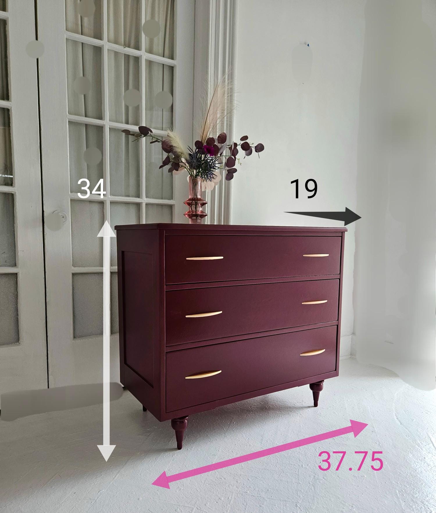 burgundy painted dresser Mid Century Dresser, Burgundy Dresser, Vintage Mcm, Art Deco Bureau, Chest of Drawers, Mauve, Vintage Vibes Dresser Nj Nyc