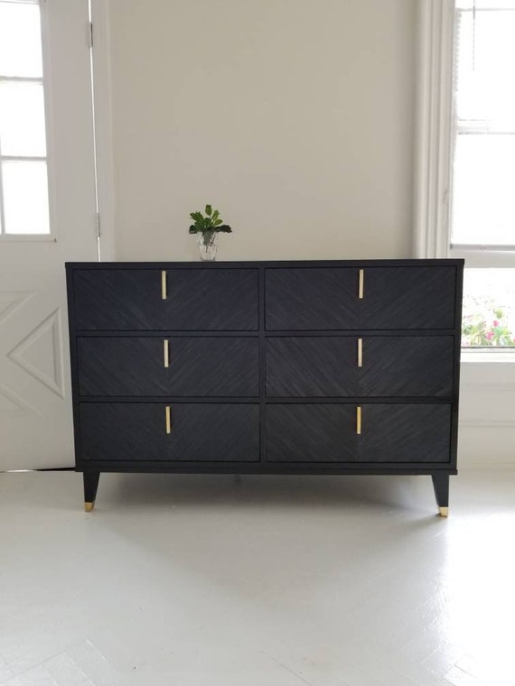 Soldmid Century Modern Dresser Vintage Mcm Black And Brass Etsy