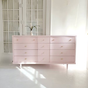 Sweet like cinnamon #Sold...Light pink mid century dresser credenza, #lanadelrey,  curved furniture mcm dresser  nj nyc