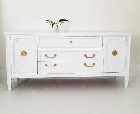 Sold##hollywood Regency Credenza, Sideboard, White and Brass, Vintage  Empire Style Buffett, Media Console, Painted Furniture NJ NYC - Etsy