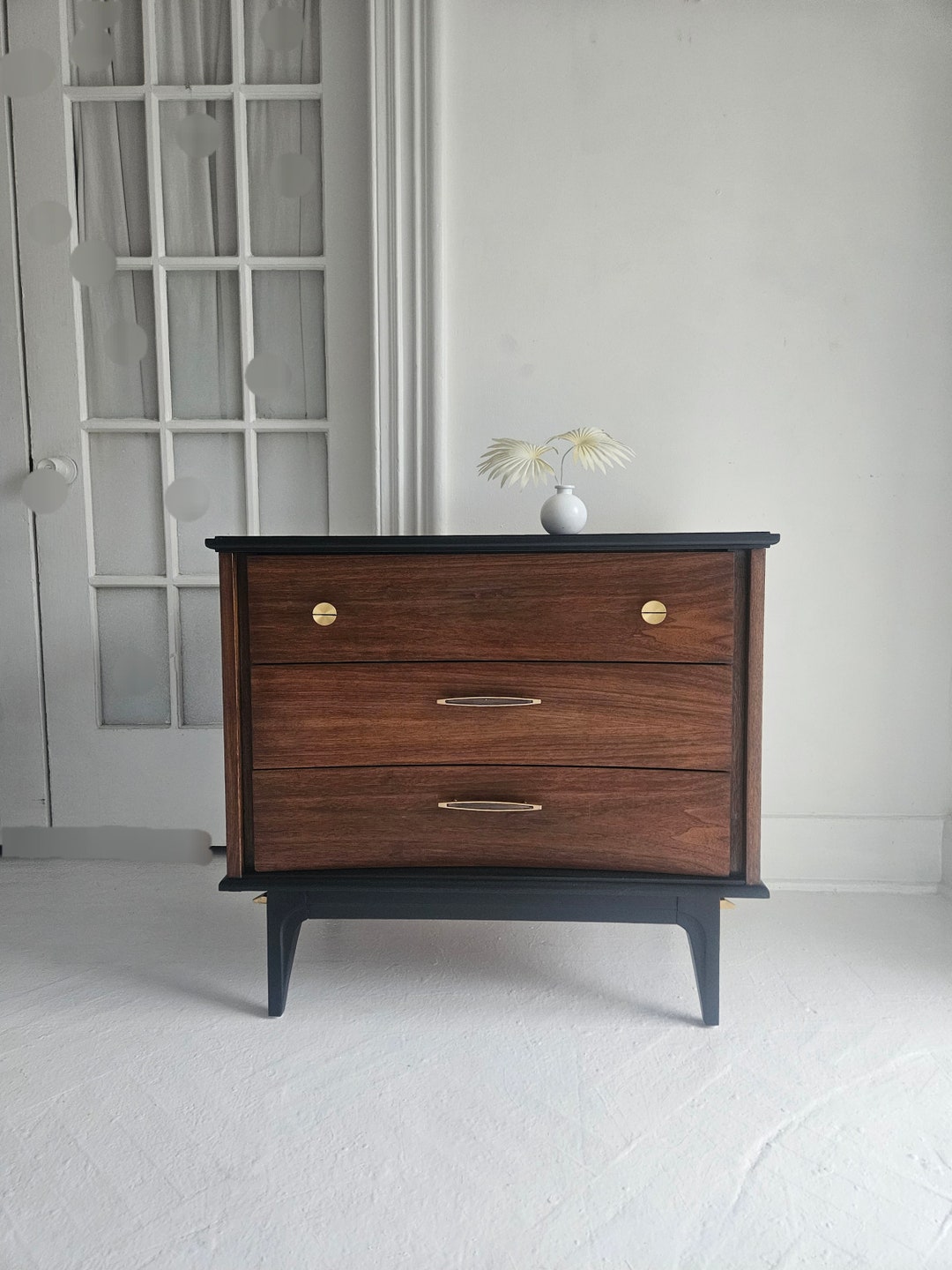 Mid Century Modern Chest of Drawers, End Table, Small Dresser, Black