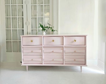 Light pink mid century dresser, #sold credenza,  beautiful dresser, vintage  dresser , mcm, pastel home, dresser NJ Nyc