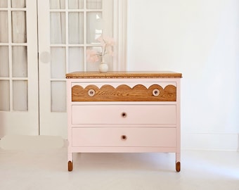 pretty antique dresser, ancient oak dresser , pink dresser,  nightstand,  bachelor's chest, hall storage,  vintage dresser, chest of drawers