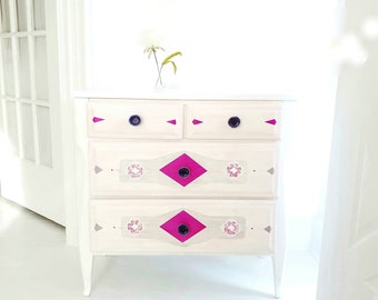 Marrakesh dresser, pink Moroccan chest, fushia and blush, boho dresser, nightstand,  painted dresser NJ nyc