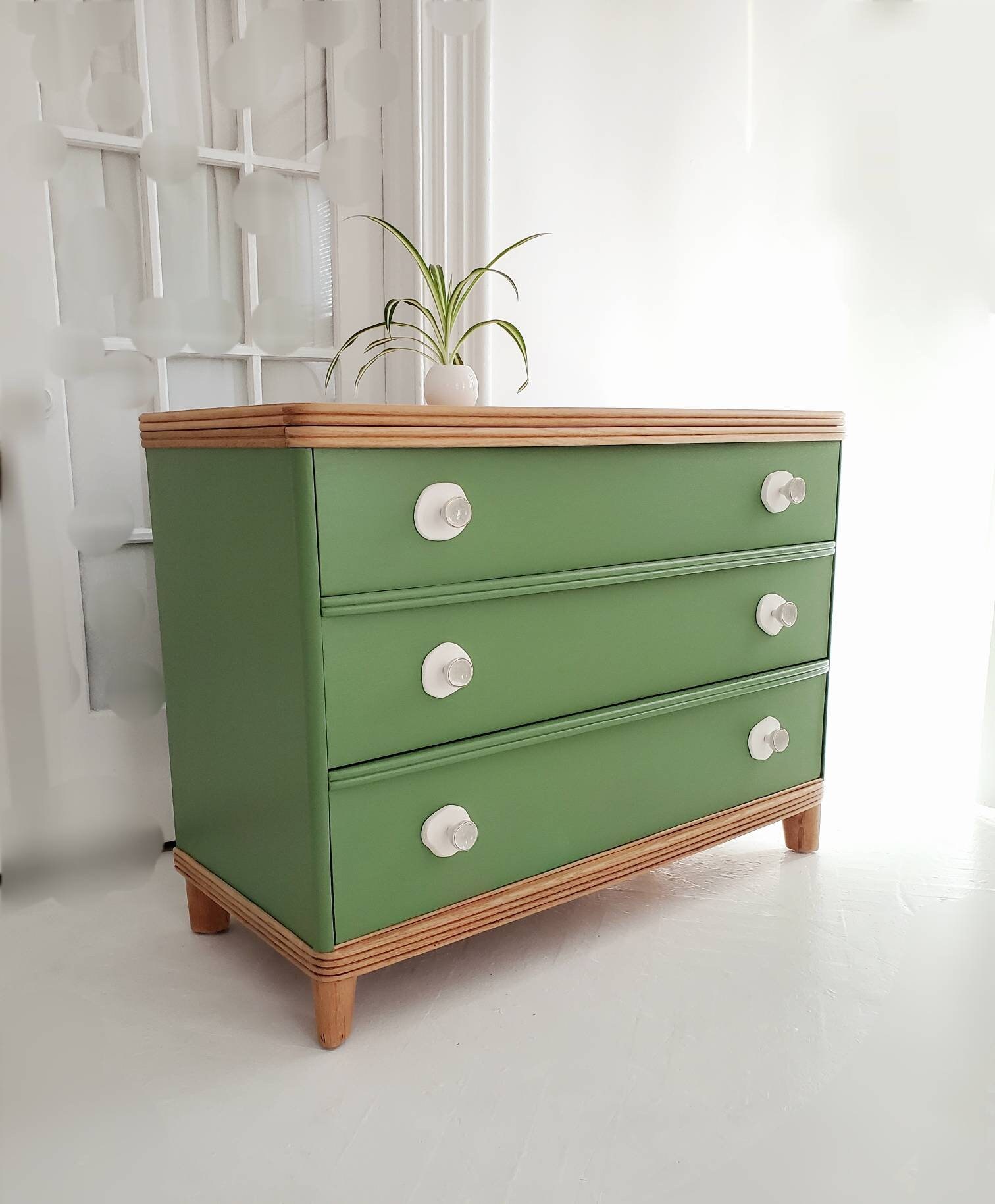 Soldpretty Vintage Green Dresser, Art Deco Dresser, Post Modern
