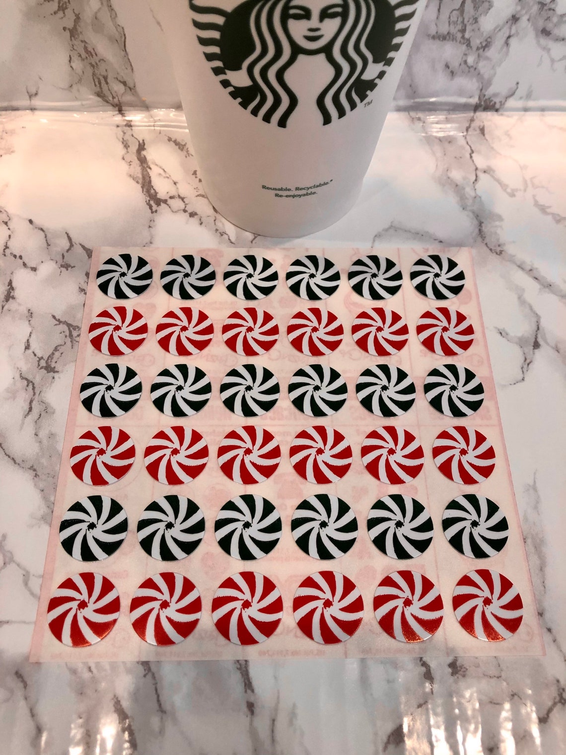 36 Peppermint Coffee caps Coffee lid hole stickers Etsy