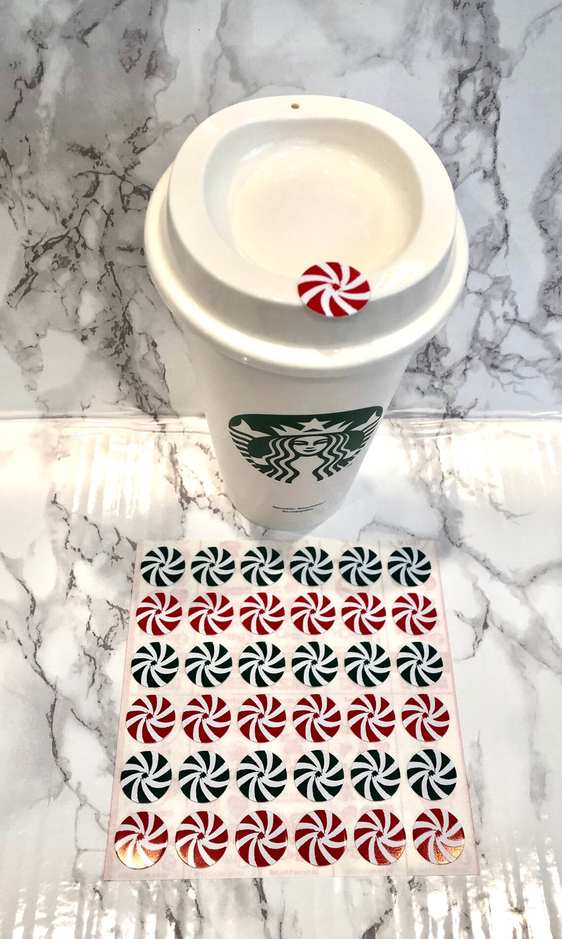 36 Peppermint Coffee Caps Coffee Lid Hole Stickers Etsy