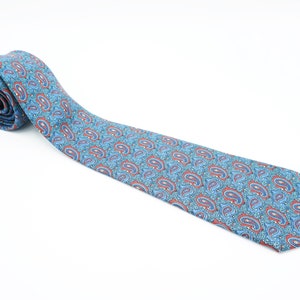 1 Blue tie 100% silk McDonald London - pure silk tie - McDonald silk tie - damasked tie - original McDonald tie - pure silk blu red tie