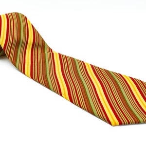 1 Tie 100% silk Hermès red yellow 5228 IA - pure silk tie Hermes - Stripe tie red yellow green - original Hermes tie - stripe tie hermes