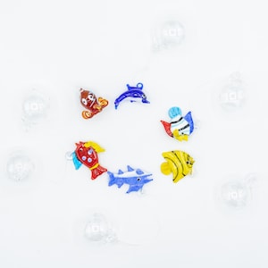 6 Hand-blown glass coloured floating fishes made in Murano - original Murano glass fish - handblown glass aquarium - Venice handblown fish