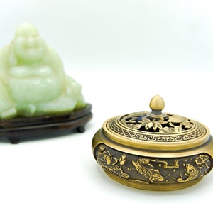 1 Brass ethnic jewelry box incense holder - eastern lacustrine jewelry box - ethnic asian incense holder - koi carp - dragon - butterfly