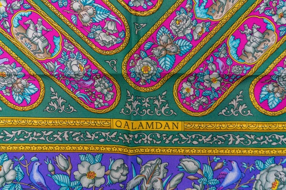 1 Scarf 100% silk Hermés Qalamdan blue green pink… - image 2
