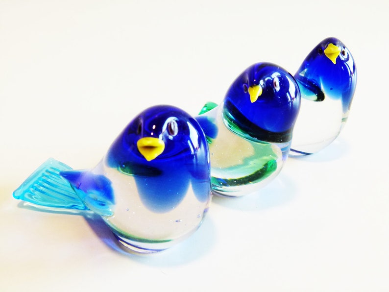 3 Hand-blown glass little birds made in Murano in the '80s glass art blown glass art home decor nursery decor easter image 1