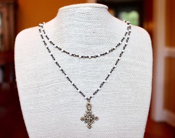 Rosary Wrap Necklace with Gold Pendant