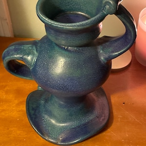 Boom USA Art Pottery Seafoam Green Abstract Candlelight Candle Candlestick Holder! #BV