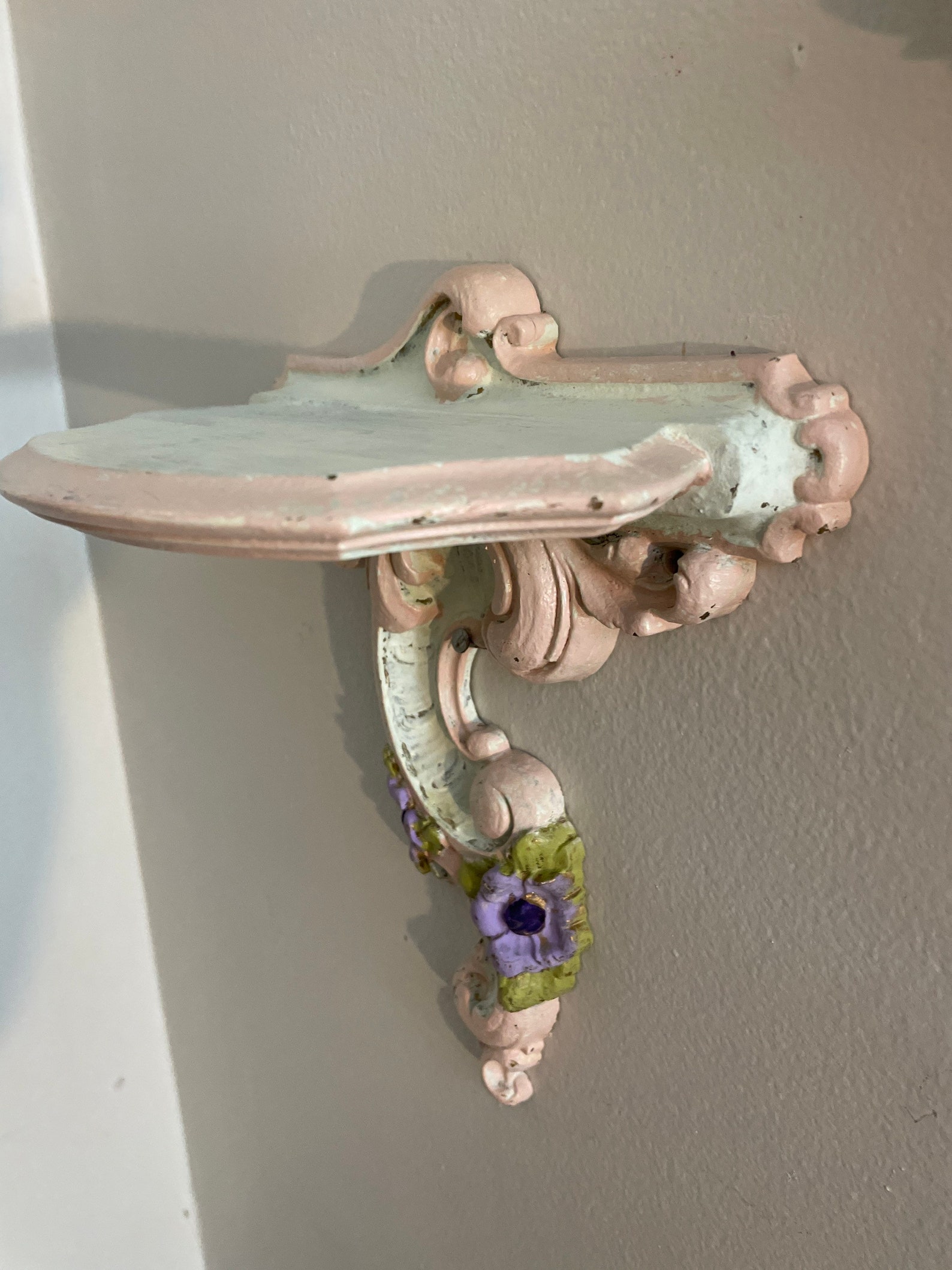 Syroco Wood Wall Sconce Shelves Pair Hand Painted BV Etsy