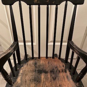 1920’s Black Hitchcock Child’s Doll Display Wooden Farmhouse Cottage Primitive Shabby Chippy Painted Rocker Rocking Chair! #BV
