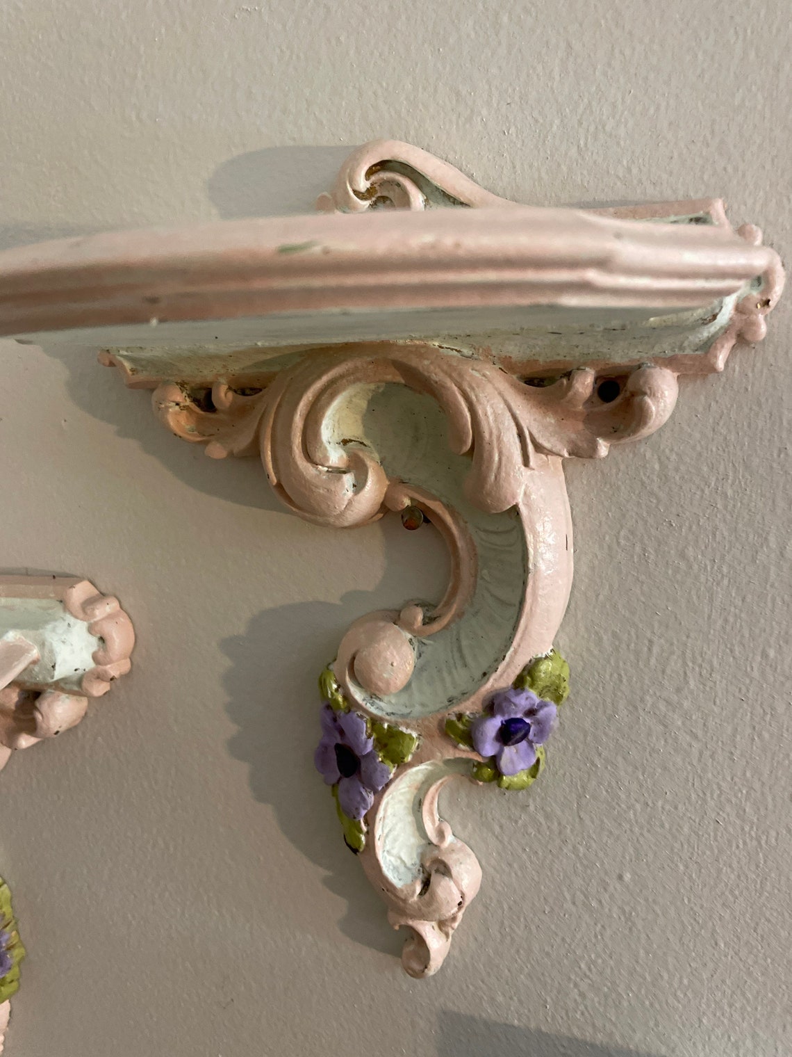 Syroco Wood Wall Sconce Shelves Pair Hand Painted BV Etsy