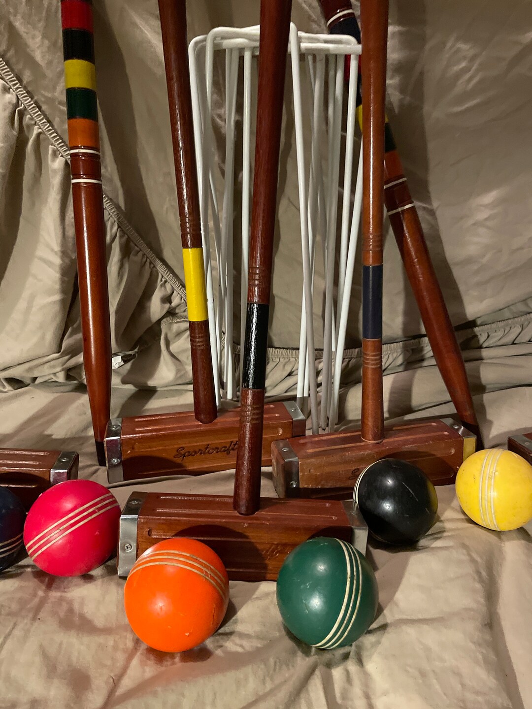 Sportcraft Croquet Set Wooden Balls Mallets Used BV Etsy