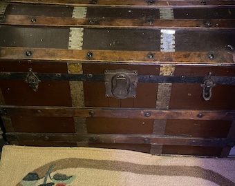 Antique 1900’s Dome Painted Wooden Metal Steamer Trunk Luggage Storage Box Display! #BV