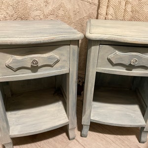 French Provincial Nightstands Pair (2) Sold As A Set Bedside End Side Tables Stands Cape Cod Sunbleached Style! #BV