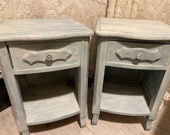 French Provincial Nightstands Pair (2) Sold As A Set Bedside End Side Tables Stands Cape Cod Sunbleached Style! #BV