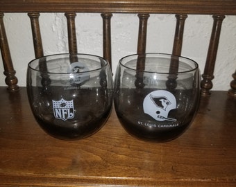 Vintage St. Louis Cardinals NFL Smoked Roly Poly Low Ball Glass Tumblers (2)