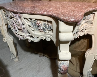 French Ornate Consul Table Marble Top Reproduction 1970’s! #BV