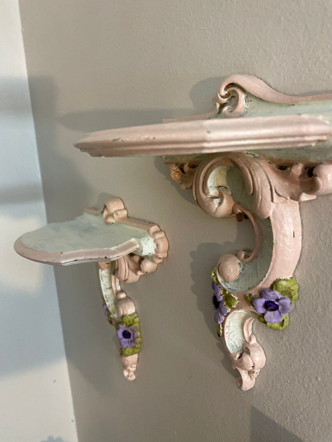 Syroco Wood Wall Sconce Shelves Pair Hand Painted BV Etsy