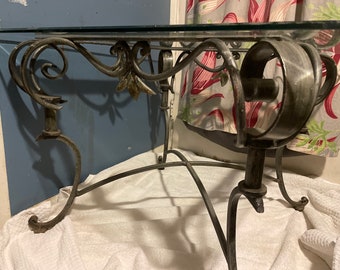 Wrought Iron Glass Top End Side Table! #BV