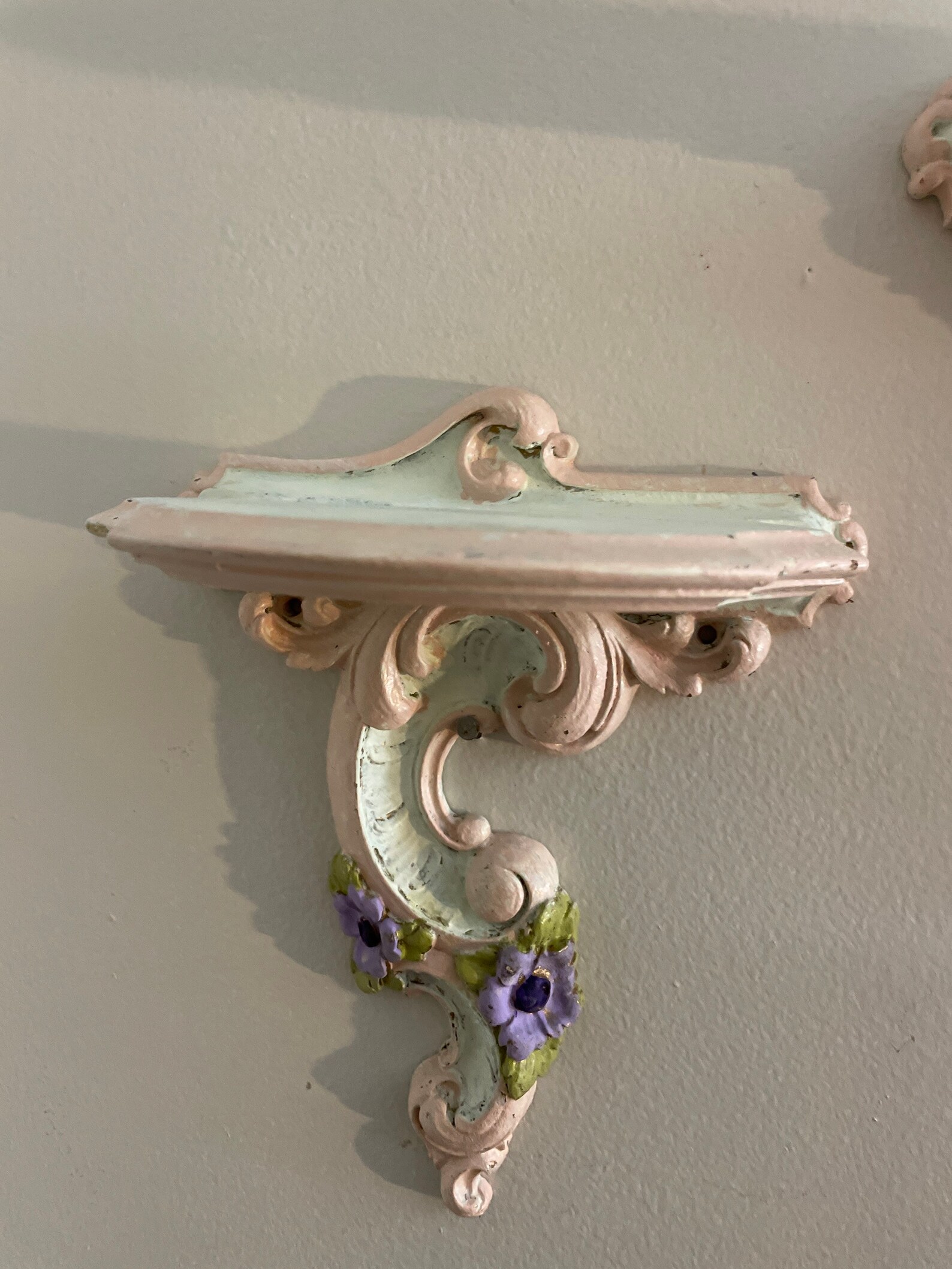 Syroco Wood Wall Sconce Shelves Pair Hand Painted BV Etsy