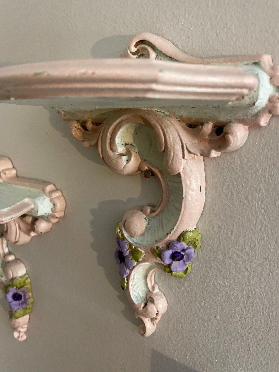 Syroco Wood Wall Sconce Shelves Pair Hand Painted BV Etsy