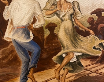 ¡Pintura original de bailarinas en técnica mixta de Jepalva J/Alva, años 50! #BV
