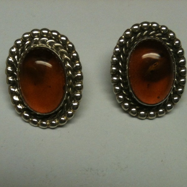 Sterling Silver Vintage Navajo Nakai Amber Stud earrings