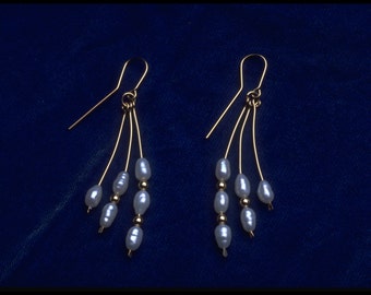 14 K goldfilled triple dangle freshwater pearl earrings