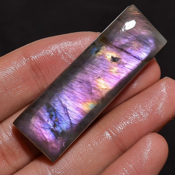 Purple Labradorite Long Square cabochons Full Flashy Fire Super Sparkle 78.45 Carat Size 48x16 MM Approx AAA quality untreated stone AA1035