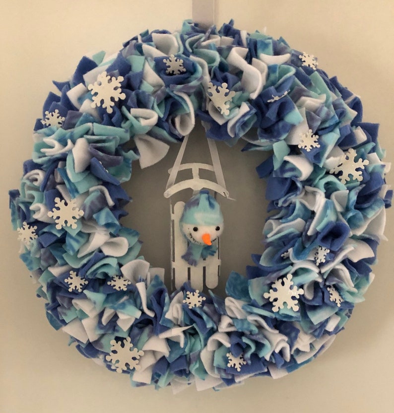 Winter Wreath Snowflake Wreath Snow Man And Sled Colors Etsy