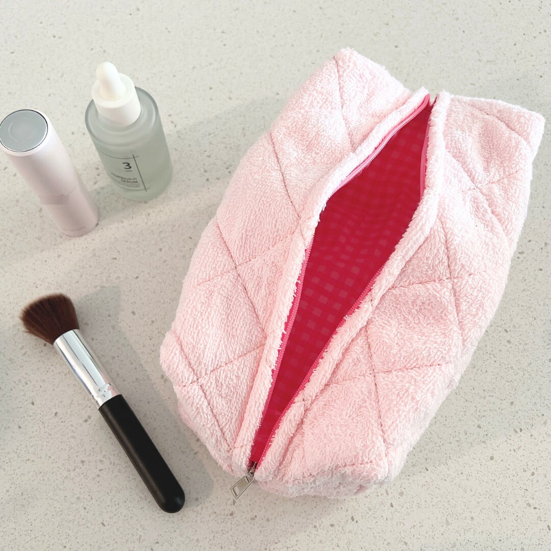 Terry Cloth Makeup Bag Large Cosmetic Bag Terry Quilted Fabric Etsy