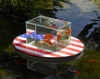 Flying-Aquarium-Oval© "Elegance" 1200 US flag Fish Observatory observation floating tank pond KOI Goldfish over water surface